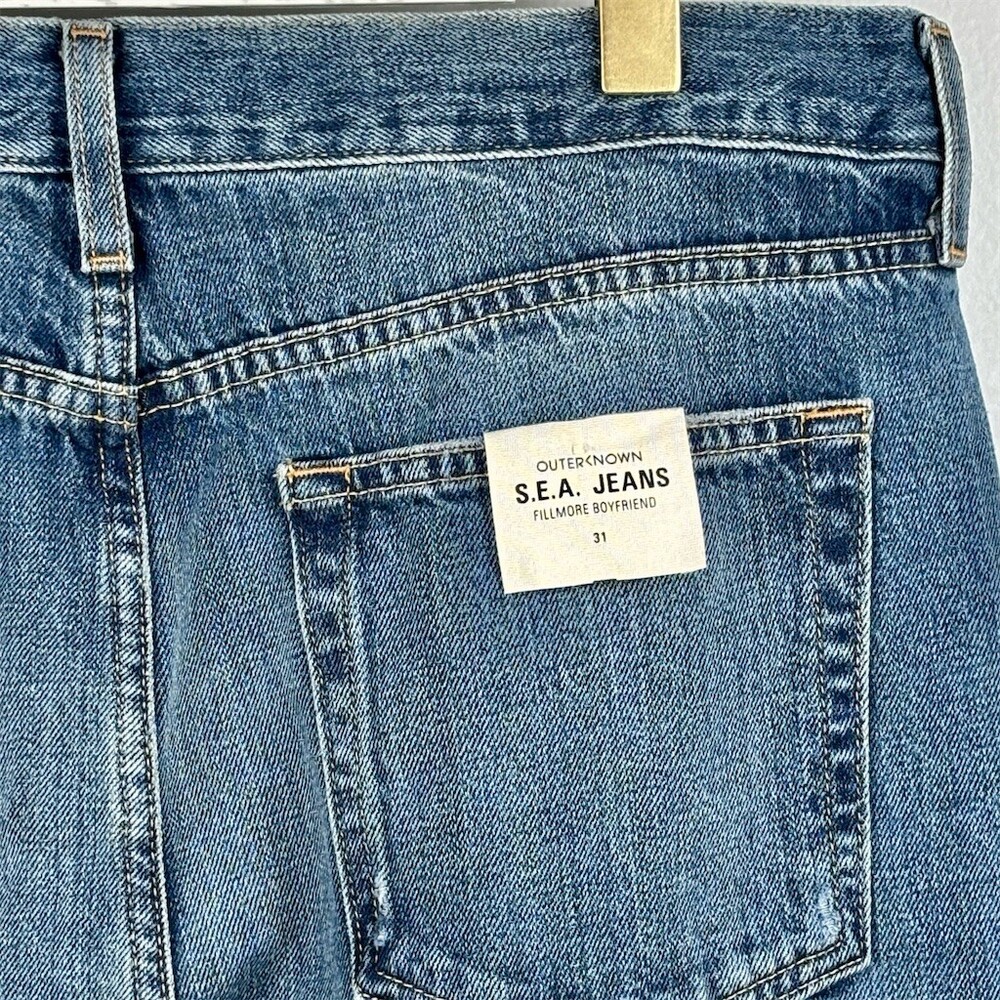 Outerknown S.E.A. Jeans Size 31 Fillmore Boyfriend Distressed Medium Wash - Picture 6 of 12